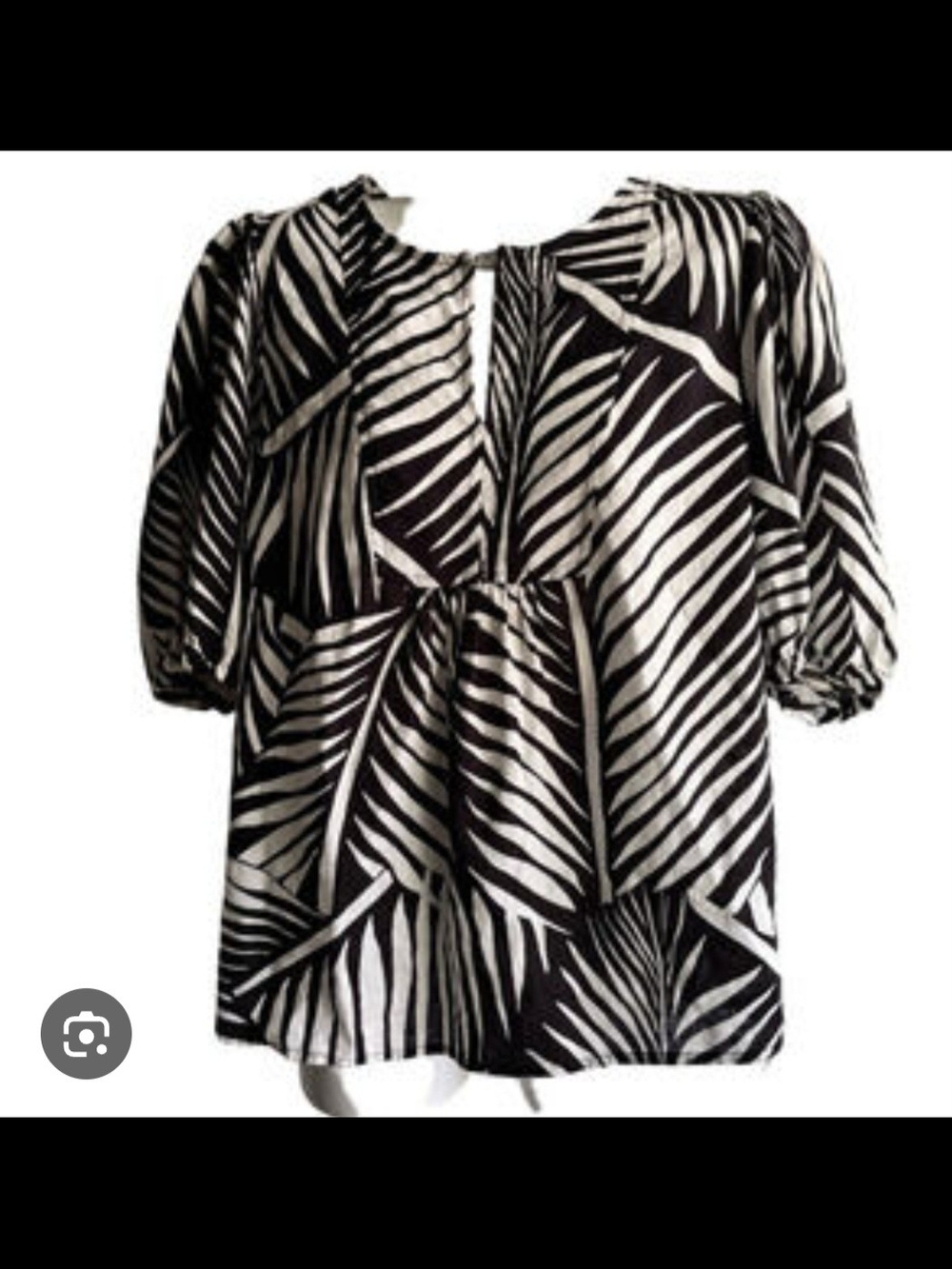 Panama Jack Black & White Palm-Print Puff Sleeve Tunic